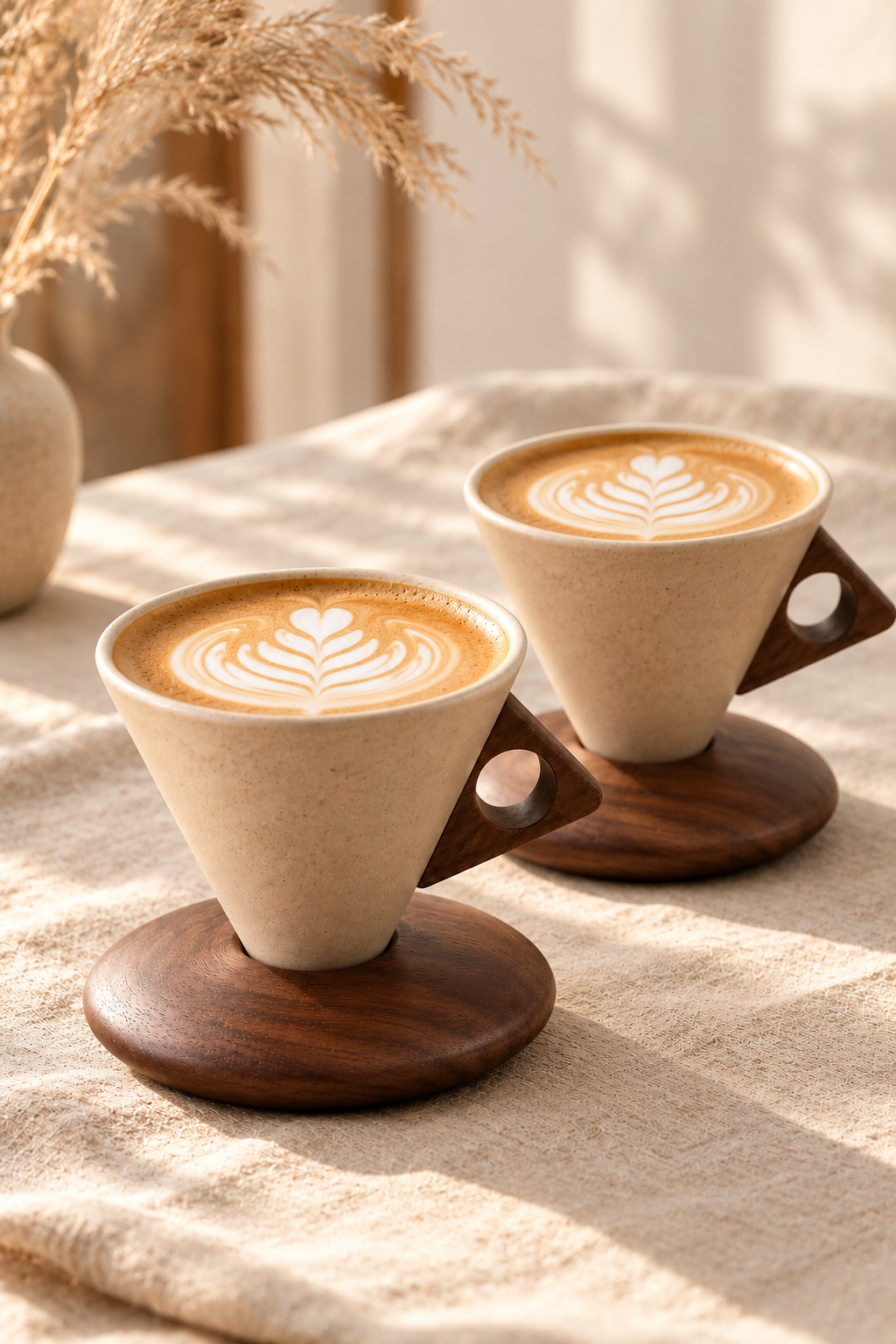 İki ceviz altlıklı koni fincanda latte, 2'li set